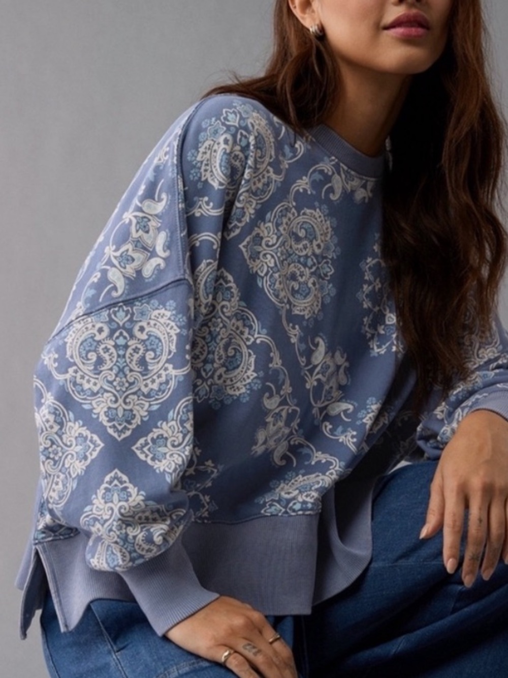 American Eagle Outfitters Big Hug Crew Neck Sweatshirt Blue Bandana Small